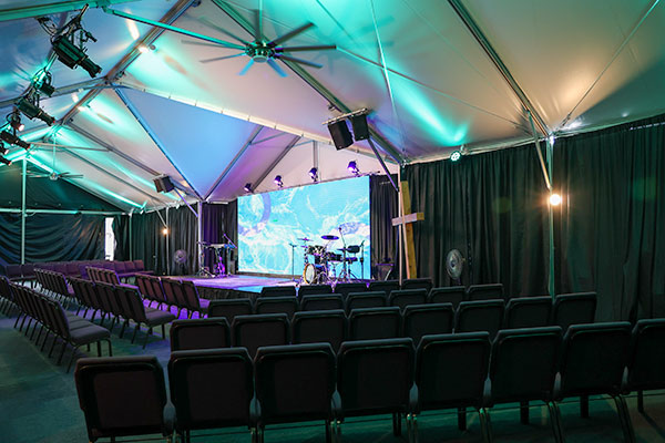 Cascade Full Strength Tent Kit for outdoor church service.
